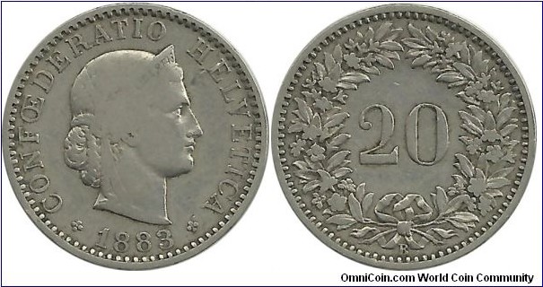 Switzerland 20 Rappen 1883B