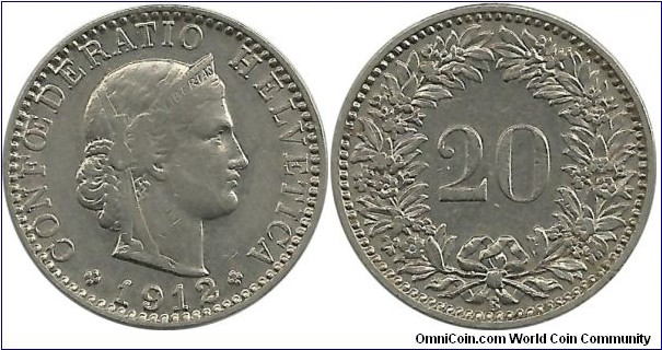 Switzerland 20 Rappen 1912B
