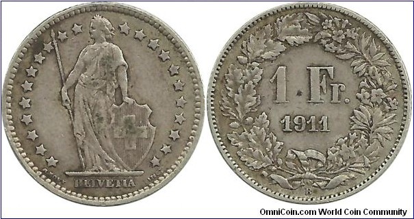 Switzerland 1 Franc 1911B