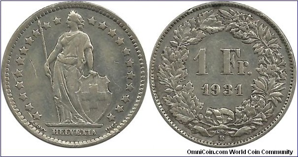 Switzerland 1 Franc 1931B