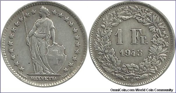 Switzerland 1 Franc 1943B