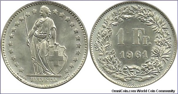 Switzerland 1 Franc 1961B