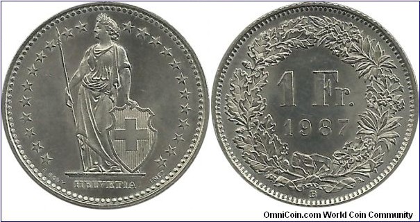 Switzerland 1 Franc 1987B