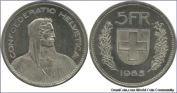 Switzerland 5 Francs 1985