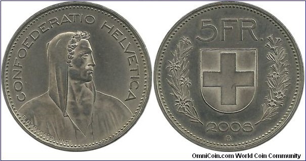 Switzerland 5 Francs 2008B
