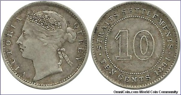 StraitsSettlements 10 Cents 1894