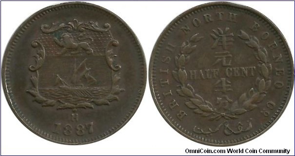 British NorthBorneo Co ½ Cent 1887H