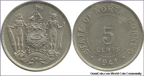 State of NorthBorneo 5 Cents 1941H