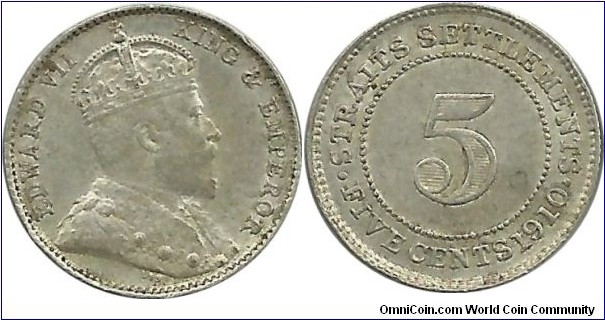 StraitsSettlements 5 Cents 1910
