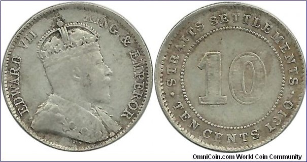 StraitsSettlements 10 Cents 1910