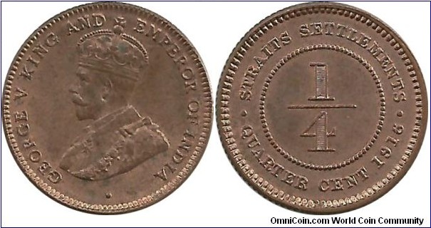StraitsSettlements ¼ Cent 1916