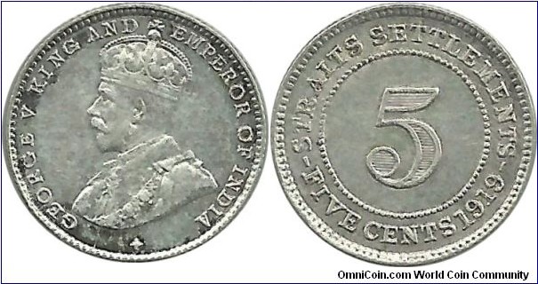 StraitsSettlements 5 Cents 1919
