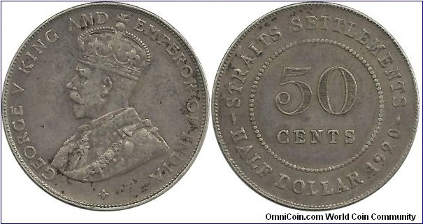 StraitsSettlements 50 Cents 1920