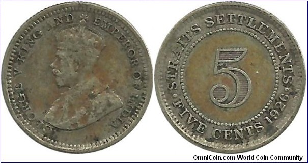 StraitsSettlements 5 Cents 1926
