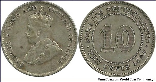 StraitsSettlements 10 Cents 1926