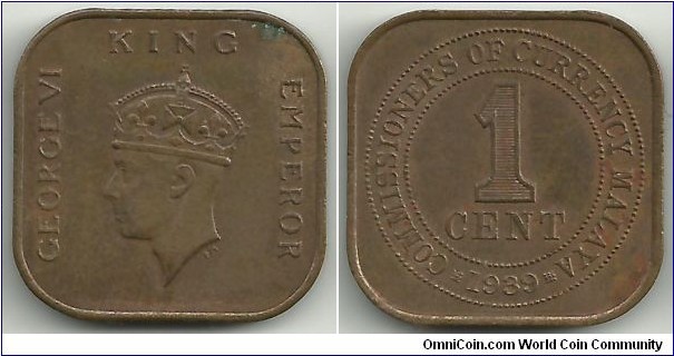 Malaya 1 Cent 1939