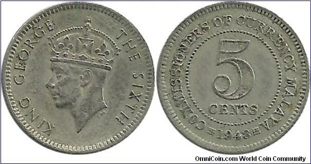 Malaya 5 Cents 1948