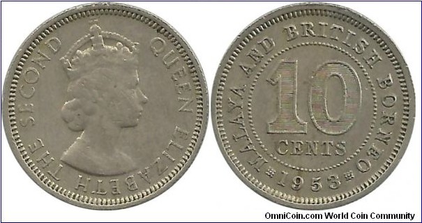 MalayaBritishBorneo 10 Cents 1953