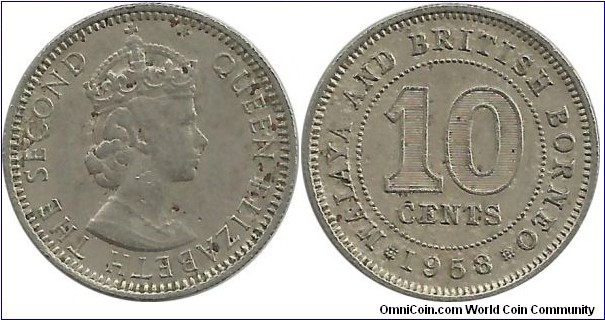 MalayaBritishBorneo 10 Cents 1958