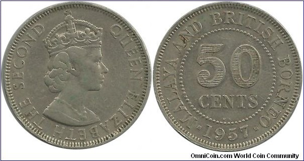 MalayaBritishBorneo 50 Cents 1957KN