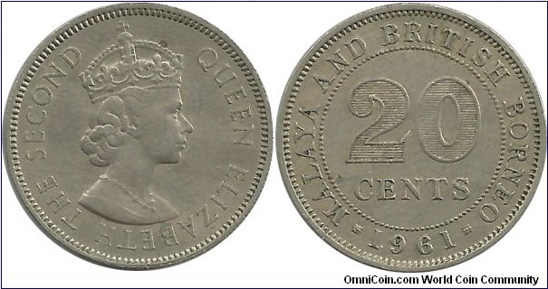 MalayaBritishBorneo 20 Cents 1961