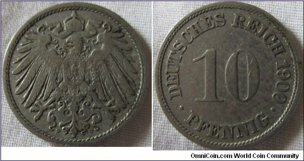 1900 10 pfennig, stuttgart mint, aVF