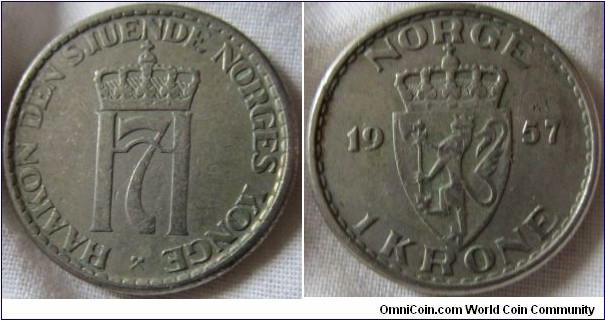 1957 1 krone, VF grade