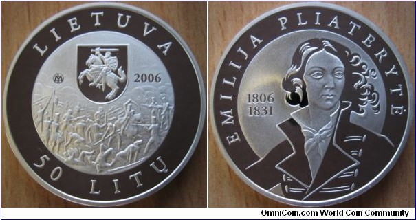 50 Litu - Emilija Pliateryte - 28.28 g Ag .925 Proof - mintage 2,500