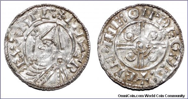 ENGLAND~AR Helm Penny 1016-1035 AD. Under King: Cnut/Canute the Great. Mint: Thetford. Moneyer: Aelfwine
