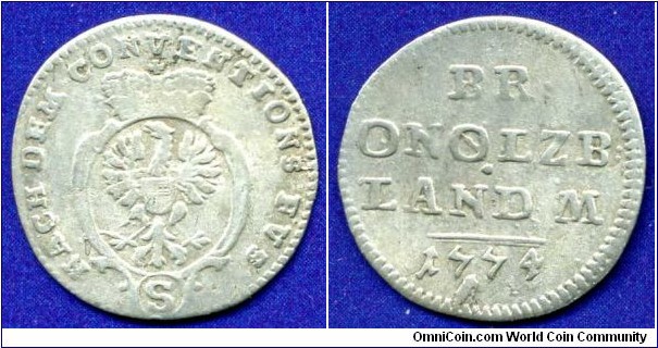 2-1/2 kreuzer.
Brandenburg-Ansbach.
Christian Friedrich Karl Alexander (1757-1791).
*S* - Swabach mint.


Bilon.