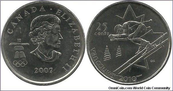 Canada 25 Cents 2007-Vancouver 2010-Alpine Skiing