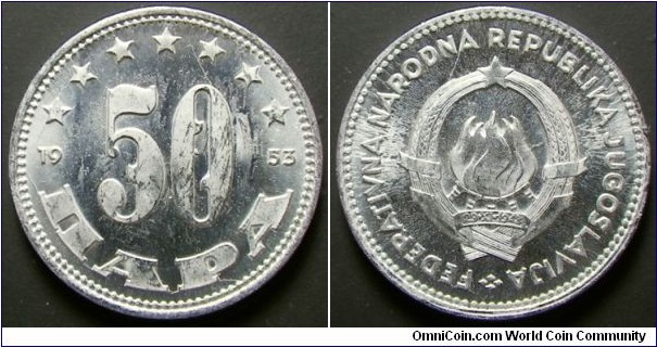 Yugoslavia 1953 50 para. Weight: 0.65g. 