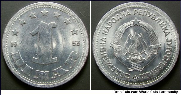 Yugoslavia 1953 1 dinar. Weight: 0.94g. 