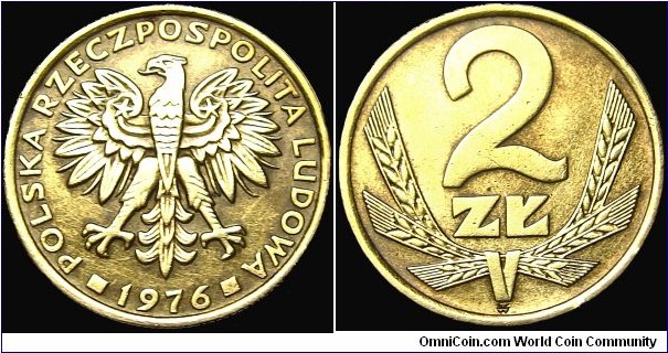 Poland - 2 Zlote - 1976 - Weight 2,9 gr - Brass - Size 20,9 mm - Thickness 1,1 mm - Alignment Medal (0°) - Mint / Leningrad Mint - Edge : Reeded - Mintage 60 000 000 - Reference Y# 80 (1975-88)