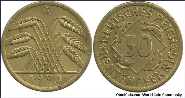 DeutschesReich 50 Rentenpfennig 1924A