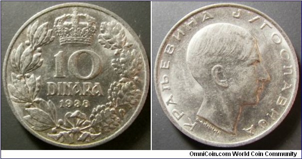 Yugoslavia 1938 10 dinar. Weight: 4.97g. 