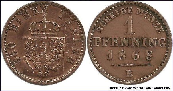 Germany-Prussia 1 Pfenning 1868B (1/360 Thaler)