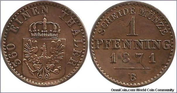 Germany-Prussia 1 Pfenning 1871B (1/360 Thaler)
