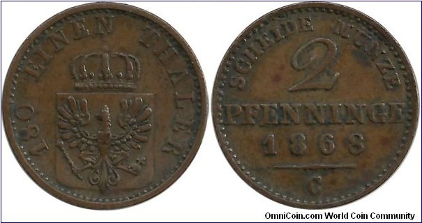 Germany-Prussia 2 Pfenninge 1868C (1/180 Thaler)