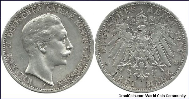 DeutschesReich 3 Mark 1909A