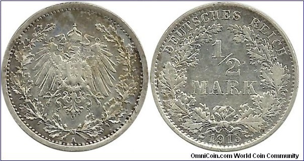 DeutschesReich ½ Mark 1913A
