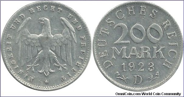 Germany Weimar  200 Mark 1923D
