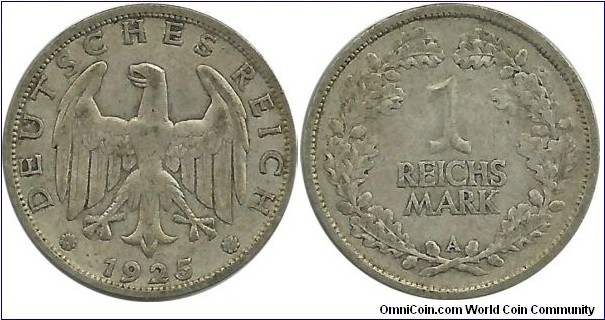 Germany Weimar 1 Reichsmark 1925A