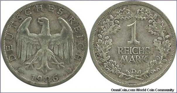 Germany Weimar 1 Reichsmark 1926D