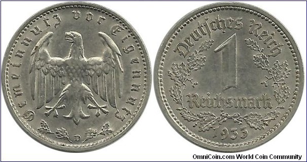 Germany-Nazi 1 Reichsmark 1933D