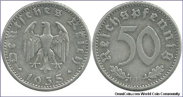 Germany-Nazi 50 Reichspfennig 1935F