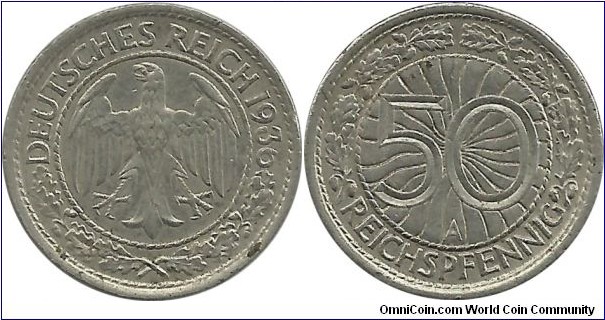 Germany-Nazi 50 Reichspfennig 1936A