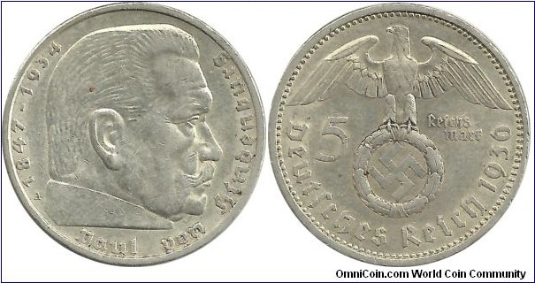 Germany-Nazi 5 Reichsmark 1936A