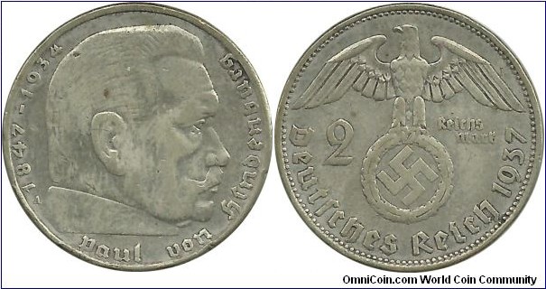 Germany-Nazi 2 Reichsmark 1937A