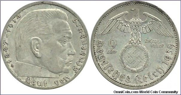 Germany-Nazi 2 Reichsmark 1939A